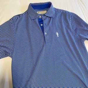 Donald Ross golf Polo Medium Blue White Stripe with Cassique logo